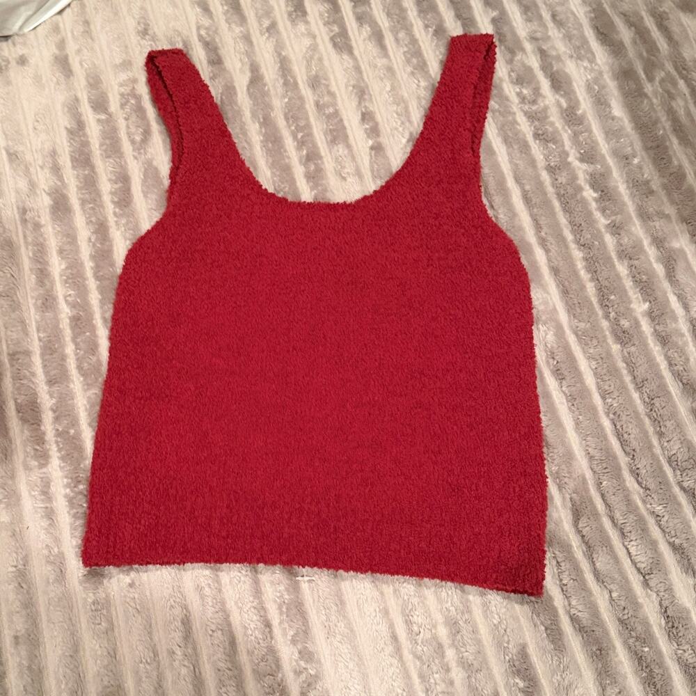 Aerie NWT Cozy Fuzzy Bouclé Knit Tank Top - Red, Size Large (L)